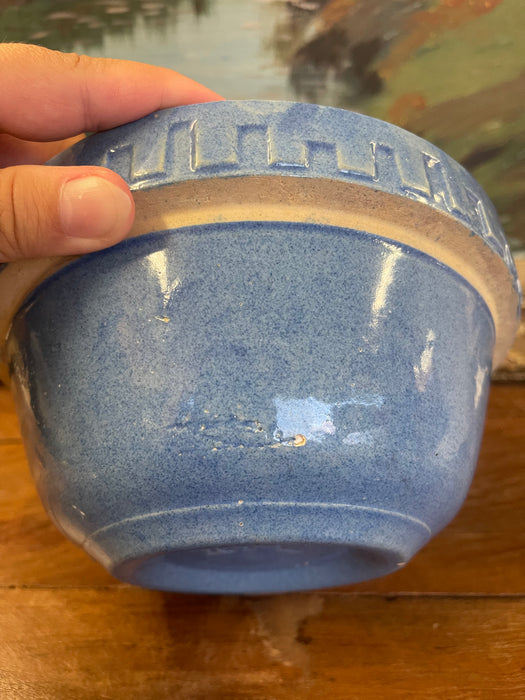 Vintage Blue Stoneware Mixing Bowl with Geometric Band - Marked "NI-L"