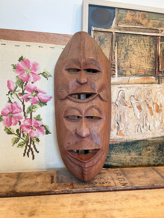 Vintage handmade wood double face abstract decorative Mask