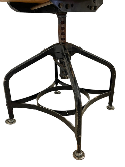 Vintage Industrial Adjustable Height Drafting Chair with Bentwood Seat