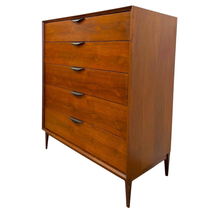 Merton Gershun for Dillingham Esprit Walnut 5-Drawer Highboy Dresser – Mid-Century Modern Tallboy
