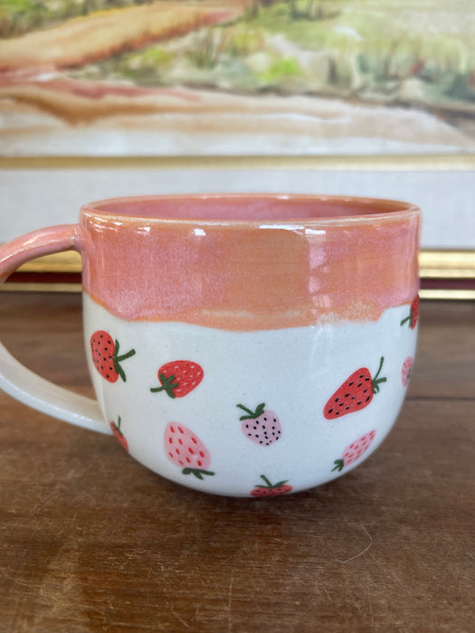 Handmade Wheel-Thrown Ceramic Strawberry Mug with Peach Glaze Interior