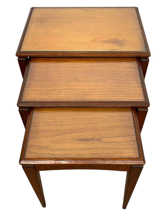 mid century Modern Nesting Table with Removable Glass Tops, Set of Three