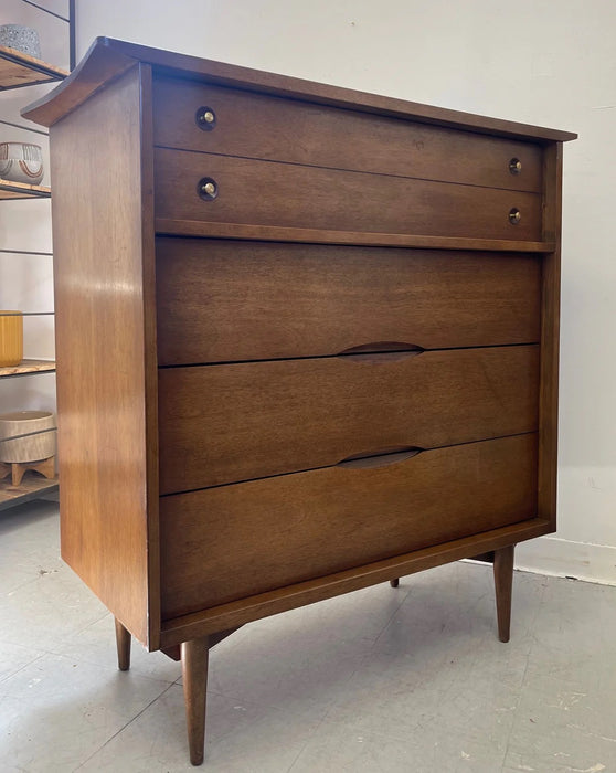 Vintage Mid Century Modern Solid Walnut 4-Drawer and 9-Drawer Dresser Set Dovetailed Drawers by Bassett Furniture