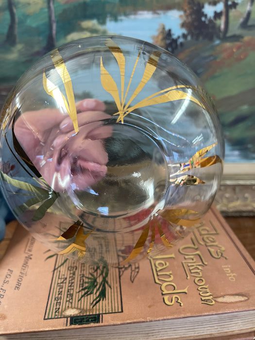 Vintage Spherical Glass Vase with Gilded Botanical Motif