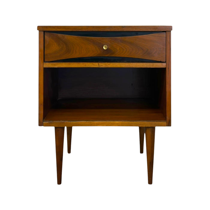 Vintage Mid Century Modern Walnut Nightstand with Open Cubby & Drawer