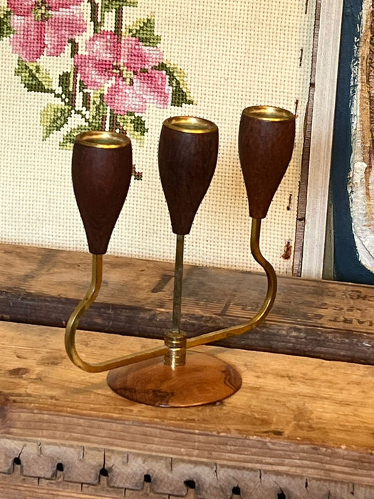 Vintage Danish Style Candle Holder With Wood Accents.(online purchase only)