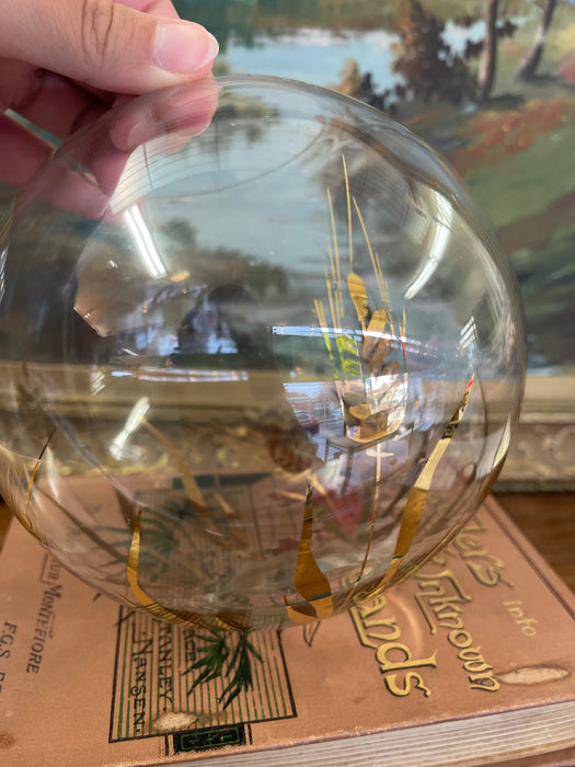 Vintage Spherical Glass Vase with Gilded Botanical Motif