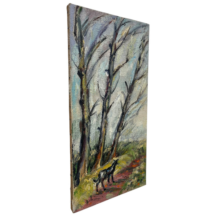 Vintage Landscape Oil Painting on Burlap, Mid-Century Modern Art