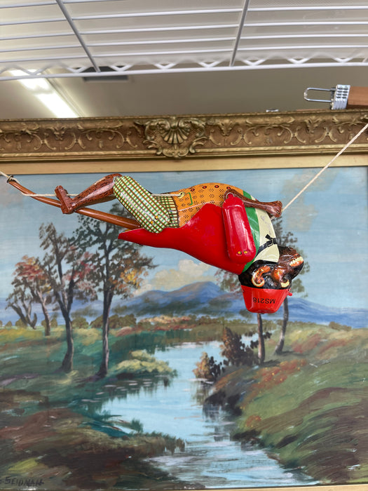 Vintage Mid-Century Tin Acrobat Monkey Toy MS218 Made in China