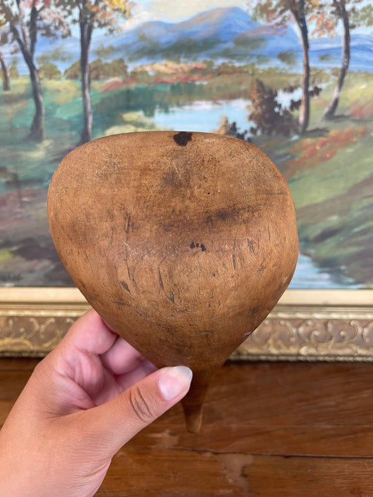 Antique 19th Century Hand-Carved Decorative Wooden Ladle Spoon with Sculptural Curved Handle.
