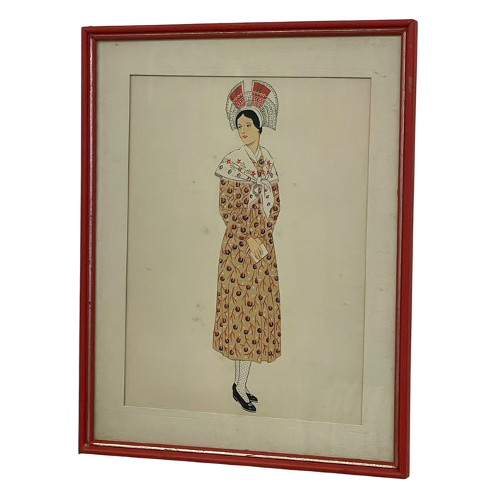 Vintage French Fashion Print by Lepage-Medvey, Costumes Français Champagne Woman, Framed Paris Editions Hyperion Illustration.