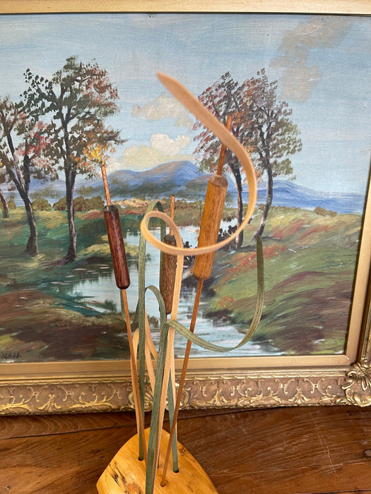 Handcrafted Wooden Cattail a Sculpture by Wood N' Things, Minnesota Studio Craft Botanical Art