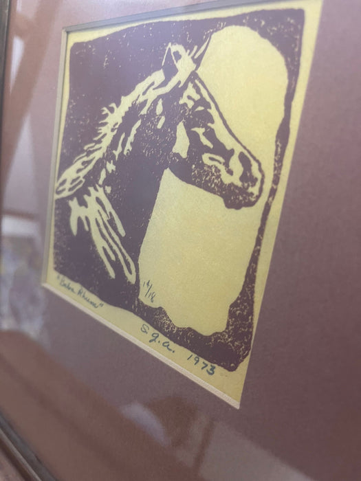 Vintage Rustic Western Horse Silhouette print, signed, dated, and numbered.