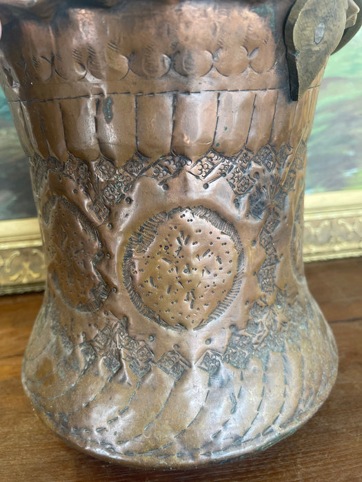 Possibly 19th Century Hand-Hammered Copper and Brass Toned Ash Bucket with Repoussé and Pierced Decoration.