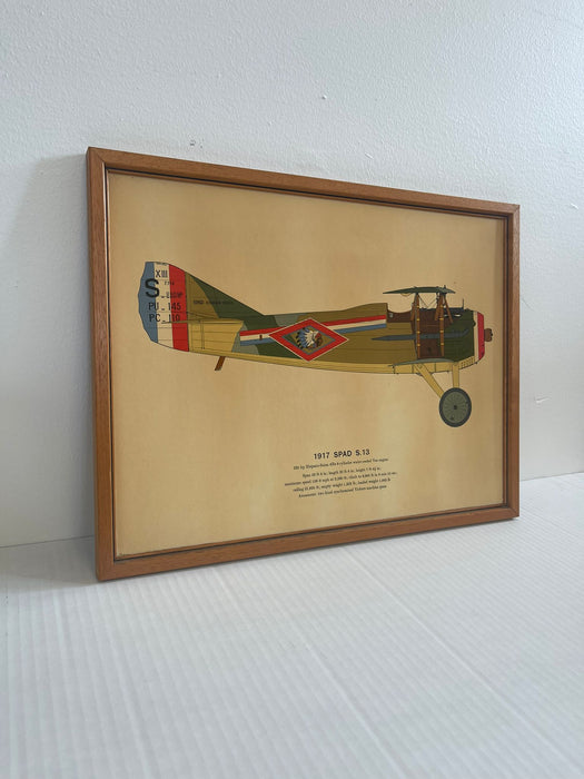 Vintage Framed Lithograph Print of a SPAD S.13 1917 plane.