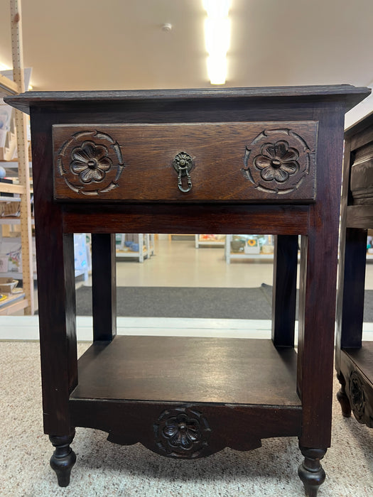 Pair of Portuguese Two-Tier End Tables Rose Carved Facia Imported From Uk Dovetailed Drawers