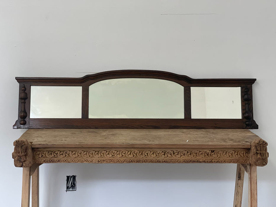 Vintage Three-Panel Wall Mirror with Arched Crest and Turned Wood Frame