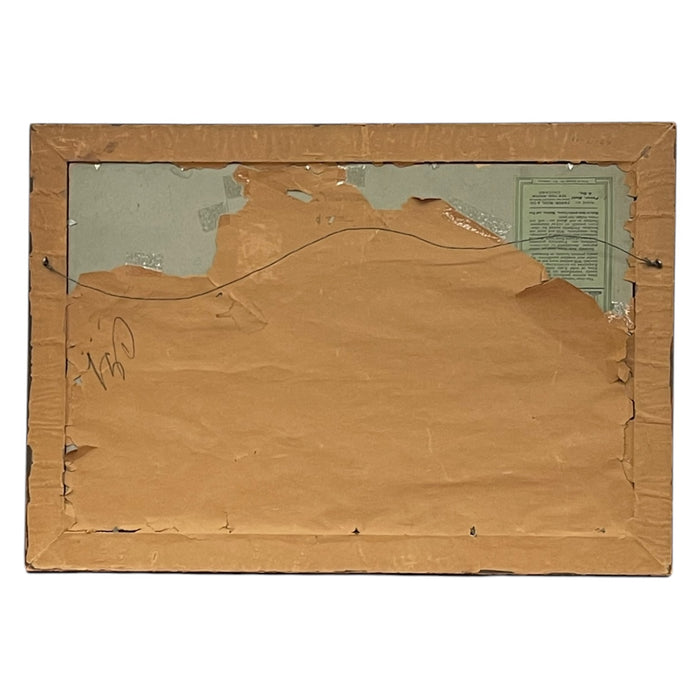 Vintage Framed Mountain Landscape Painting, Snow-Capped Peaks at Sunset, Mid-Century Scenic Wall Art.