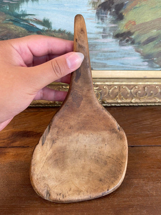 Antique 19th Century Hand-Carved Decorative Wooden Ladle Spoon with Sculptural Curved Handle.