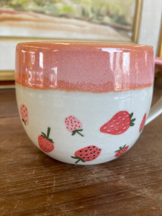 Handmade Wheel-Thrown Ceramic Strawberry Mug with Peach Glaze Interior