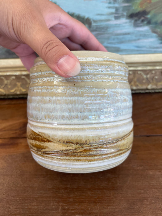 Signed Studio Pottery Stoneware Vessel by Freeburg with Embossed Medallion