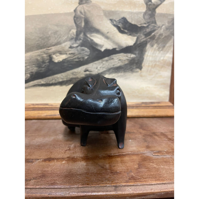 Vintage Wood Carved Hippo Sculpture