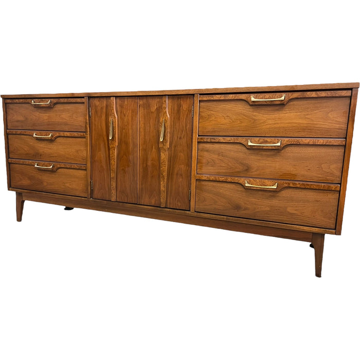 Vintage Mid Century Modern Dresser Set Dovetail Drawers Solid Walnut Burl Veneer