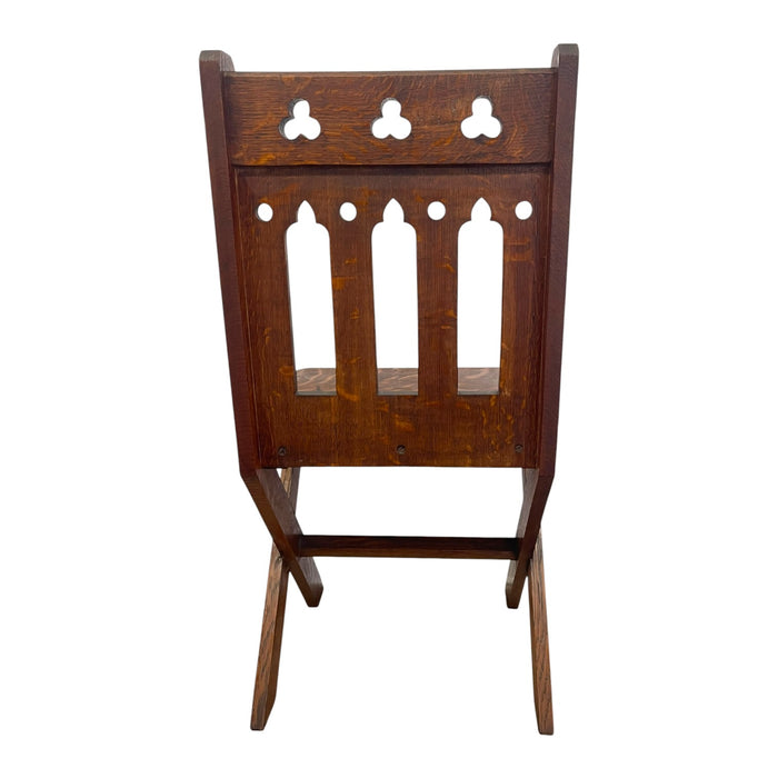Antique Gothic Revival Oak X-Frame Accent Chair