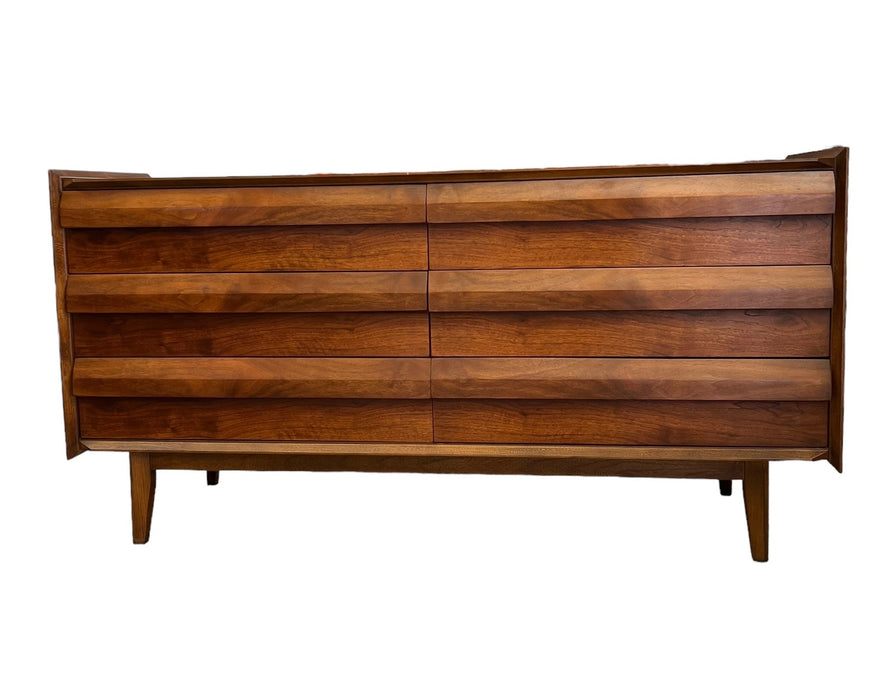 Vintage Mid Century Modern Lane Walnut First Edition Six Drawer Dresser Dovetailed Drawers