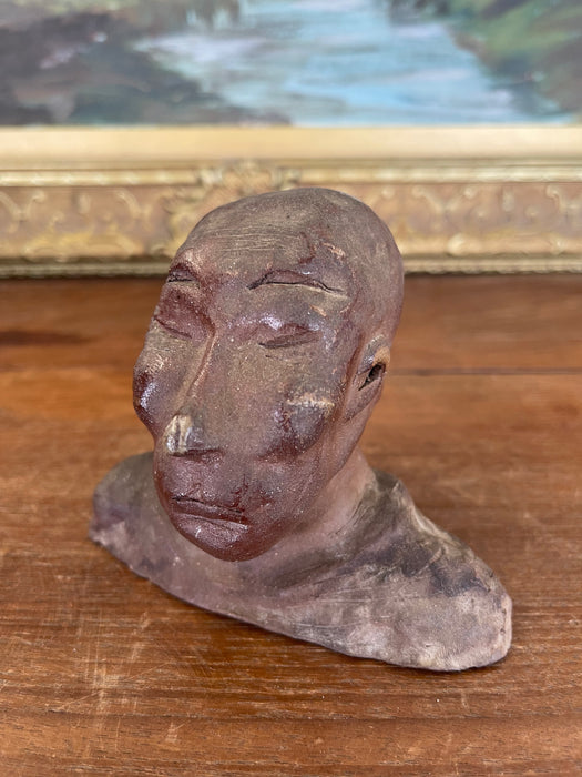 Vintage Abstract Clay Bust Sculpture with Possibly Red Iron Oxide Finish