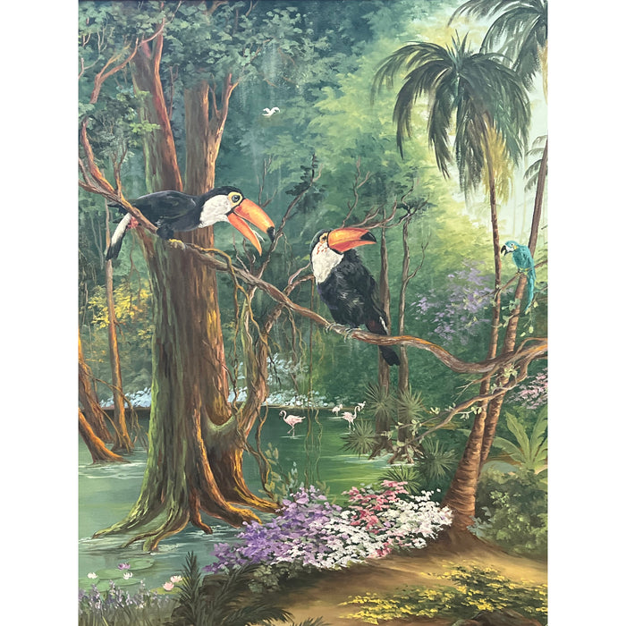Tropical Vintage Painting by Patricia and Elizabeth Hubbell 1984 Gold Frame
