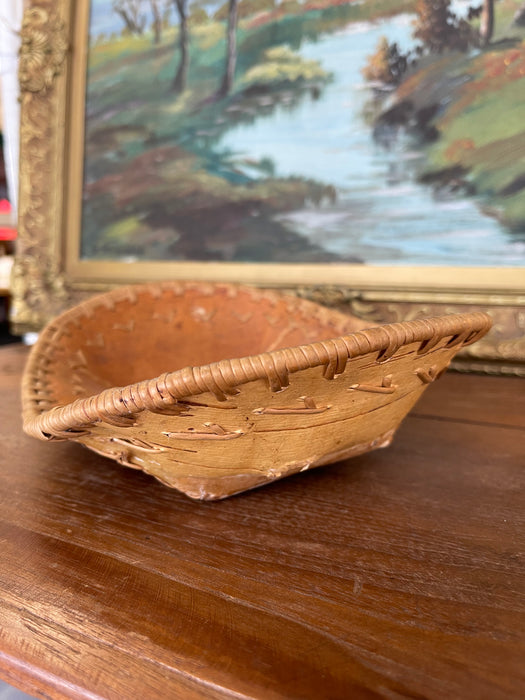 Vintage Likely Native American Birch Bark and Sweetgrass Hand-Sewn Bowl