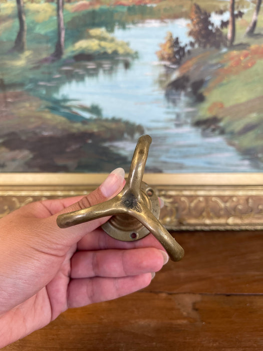 Likely Antique Brass Toned Tripod Wall Hook or Hat Rack Base Mount