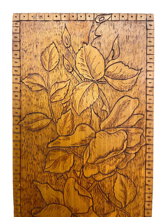 Antique Hand-Carved Floral Wooden Wall Panel with Rose Motif