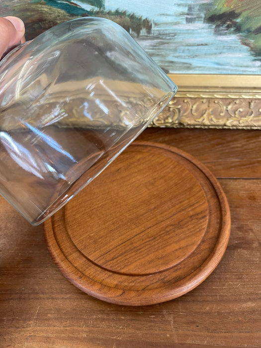 Vintage Mid-Century Modern Glass and Teak Cheese Dome by Goodwood Thailand