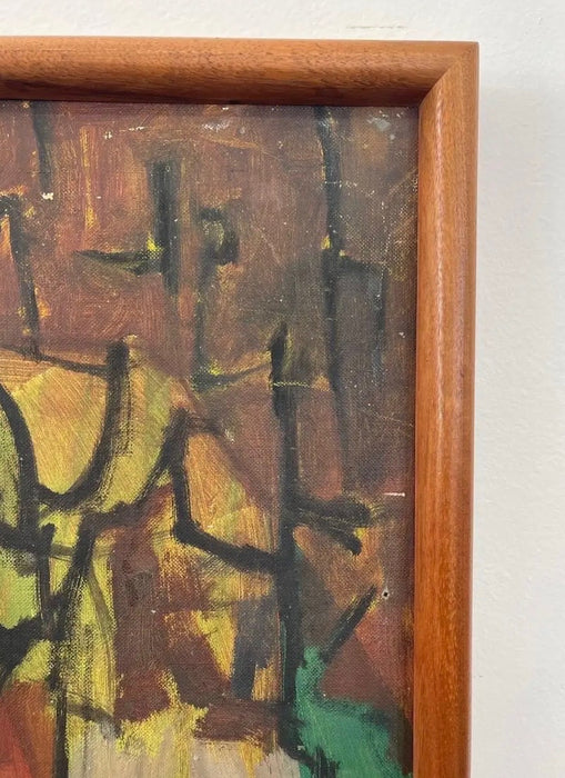 Vintage Mid-Century Modern Abstract Floral Painting by E. Sundt, Signed '57
