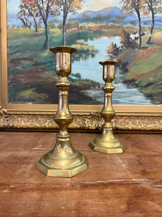 Elegant mud century modern style Brass-Toned Candleholders pair Timeless Charm for Home Decor Vintage Accent