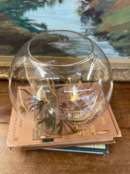 Vintage Spherical Glass Vase with Gilded Botanical Motif