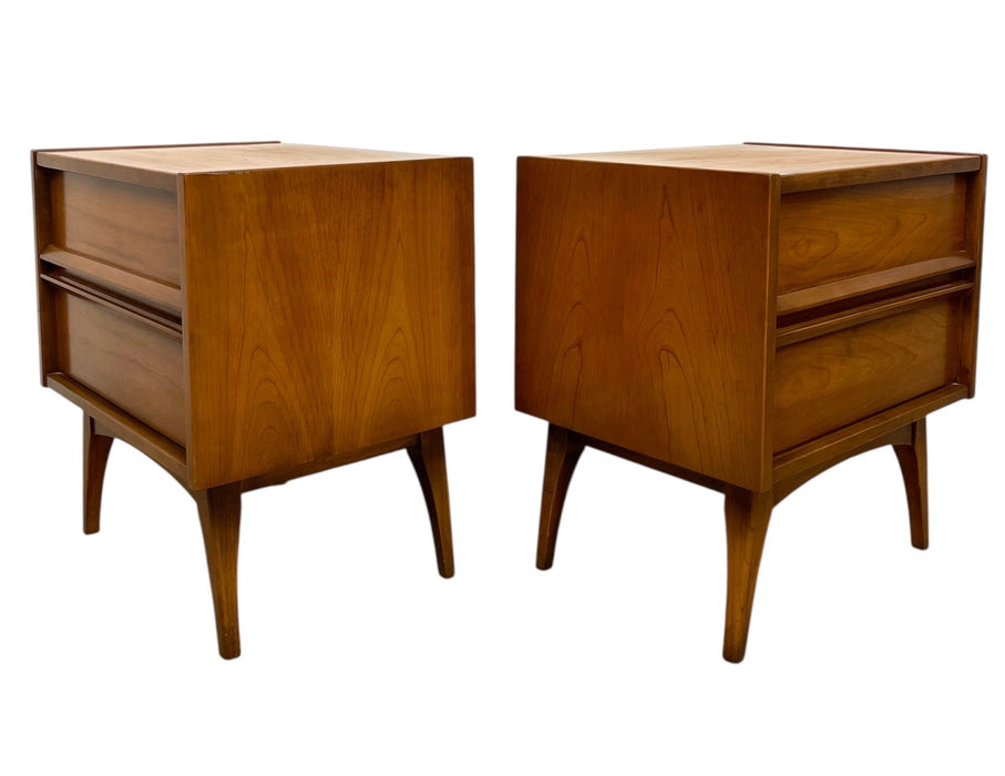 Vintage Mid-Century Modern Two-Drawer Nightstands - Matching Pair with Dovetailed Drawers