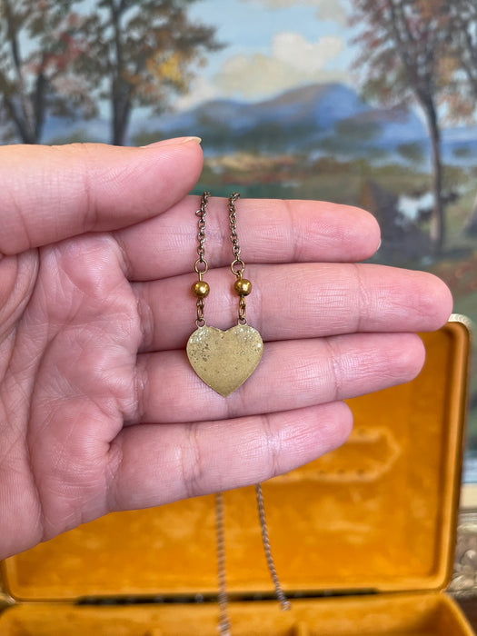 Vintage Heart-Shaped Choker with Enamel Floral Motif on Mixed-Metal Chain
