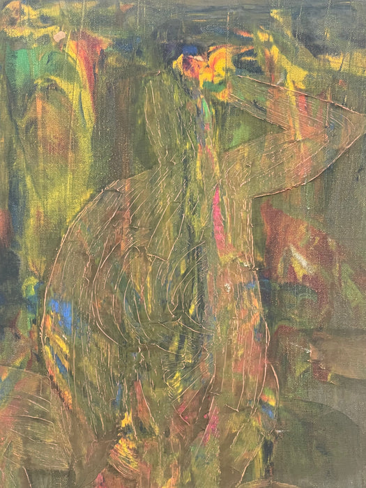 Vintage Abstract Expressionist Oil Painting on Canvas, Signed "Gierda," Textured Figurative Composition