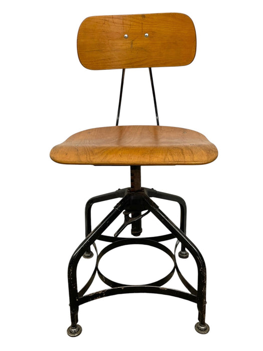 Vintage Industrial Adjustable Height Drafting Chair with Bentwood Seat