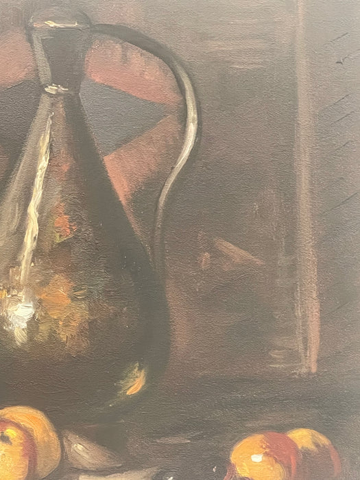 Vintage Still Life Oil Painting with Fruit and Wine Goblet on Canvas