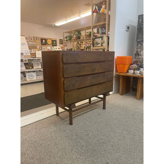 Vintage Mid Century Modern Custom Made Oak Dresser With Burl Accent.