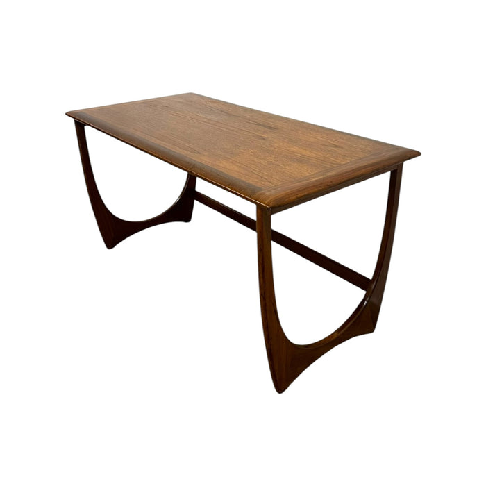 Mid-Century Modern Sculptural Walnut Coffee Table – Vintage MCM Crescent U-Base Low Table