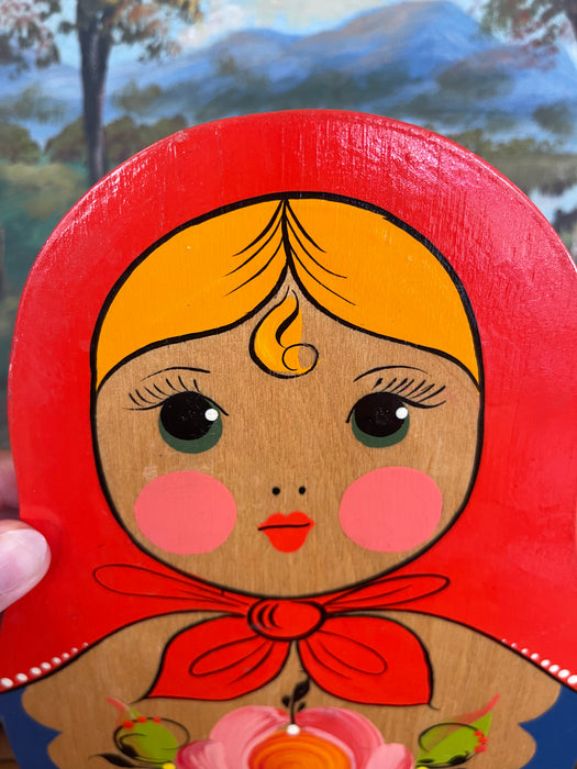 Vintage Hand-Painted Russian Matryoshka Wooden Wall Hook Rack