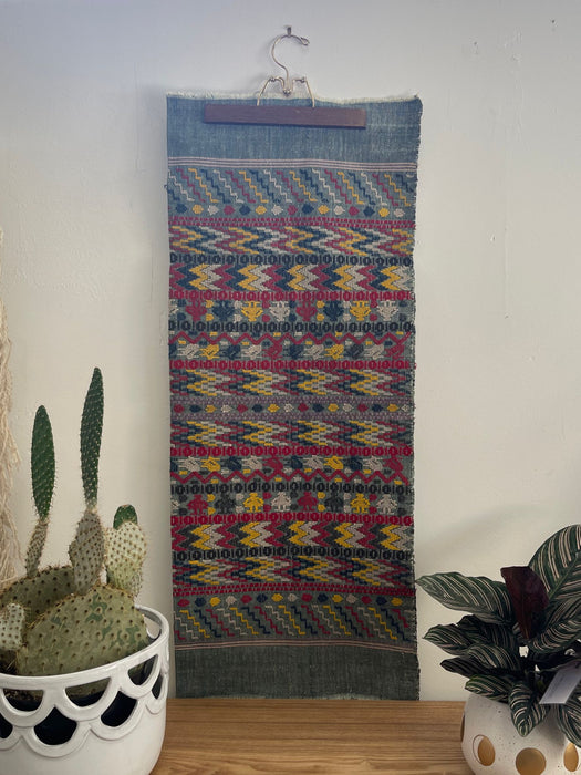 Vintage Mid Century Modern Decorative Wall Hanging Tapestry With Bright Geometric Pattern.