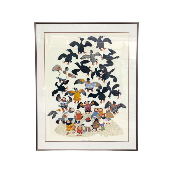 Vintage Rie Muñoz "Guillemot Legend" Framed Art Print – 1988 Alaskan Folk Art Illustration