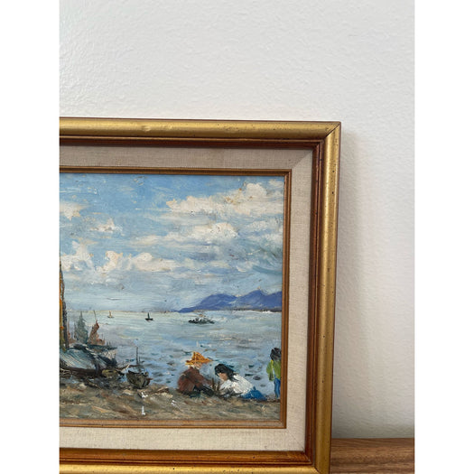 Vintage Framed Painting of Beach Scene.