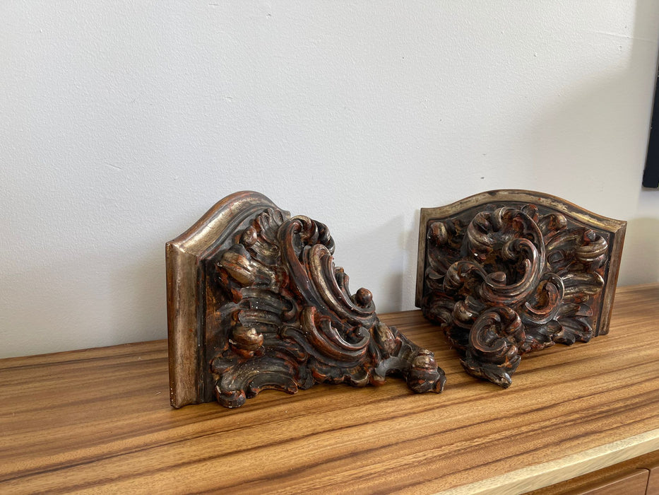 Vintage Pair of Hand Carved Wooden Wall Self or Corbel
